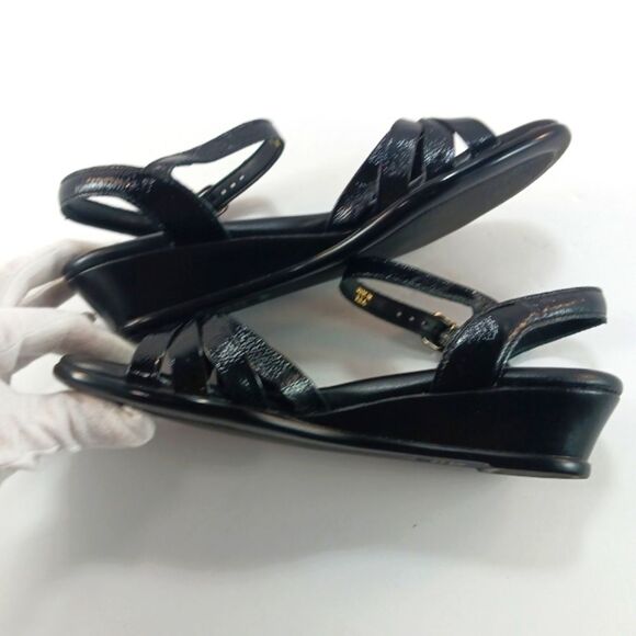 NWOT SAS Strippy Quarter Strap Wedge Black Sandals Womans 6 - Picture 11 of 13